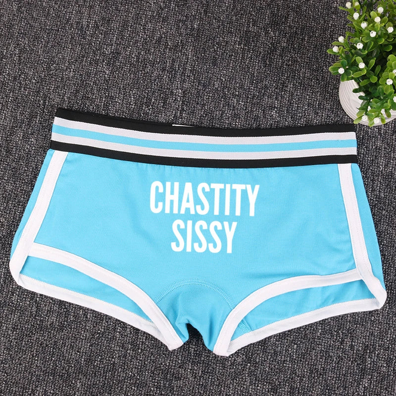 CHASTITY SISSY Underwear for Women Funny Female Boxer Shorts Cotton Boy Shorts Cute Girl Panties Breathable Womens Intimates