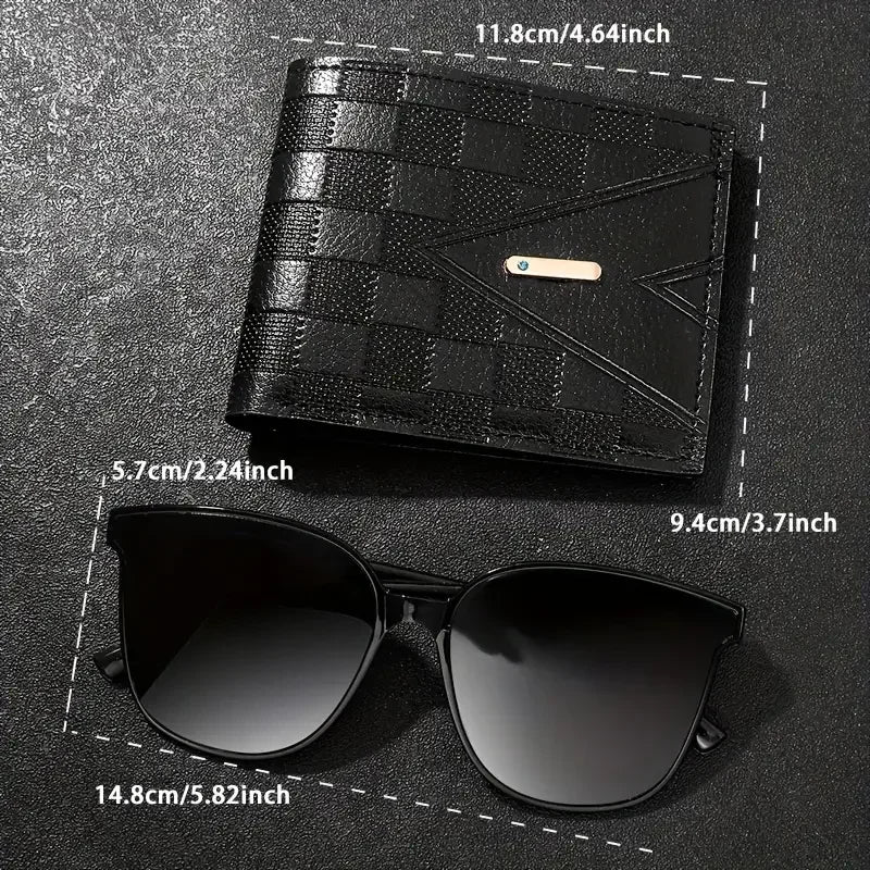 Set masculino 3 piezas – reloj de cuarzo, gafas de sol elegantes y cartera casual