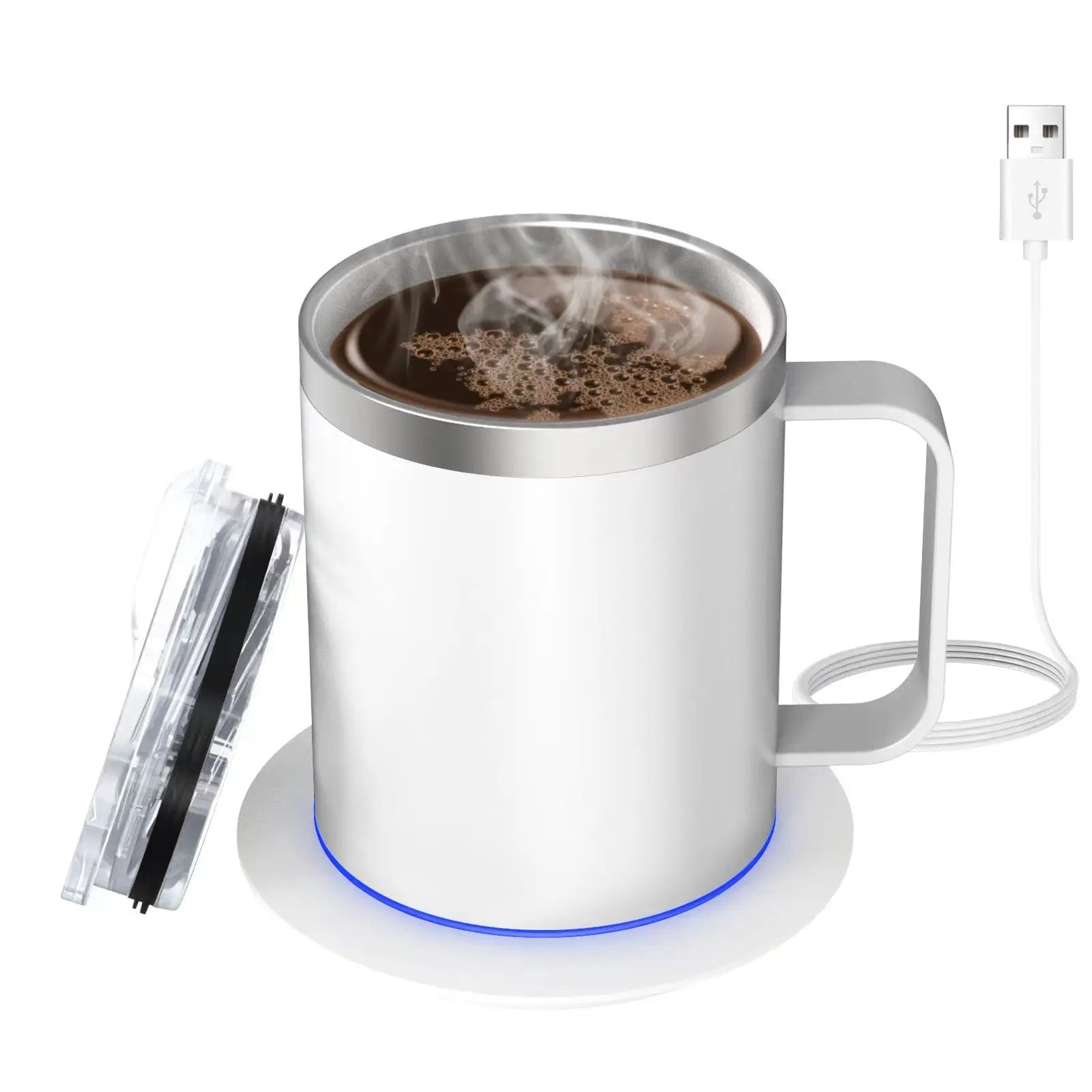 Taza Autocalentable de Café 12oz - Temperatura Constante Inteligente - USB Recargable - Con Tapa - Para Viaje y Oficina