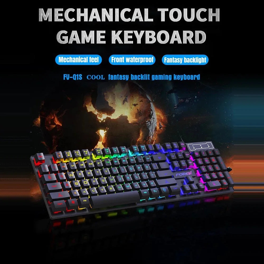 Teclado gaming RGB con cable – 104 teclas y sensación mecánica para Windows