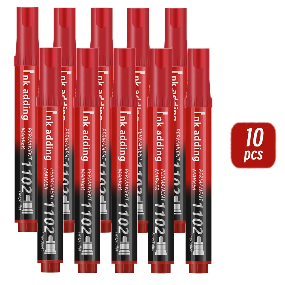 Set marcador permanente 2mm – tinta roja, azul y negra, punta fina y rápido secado
