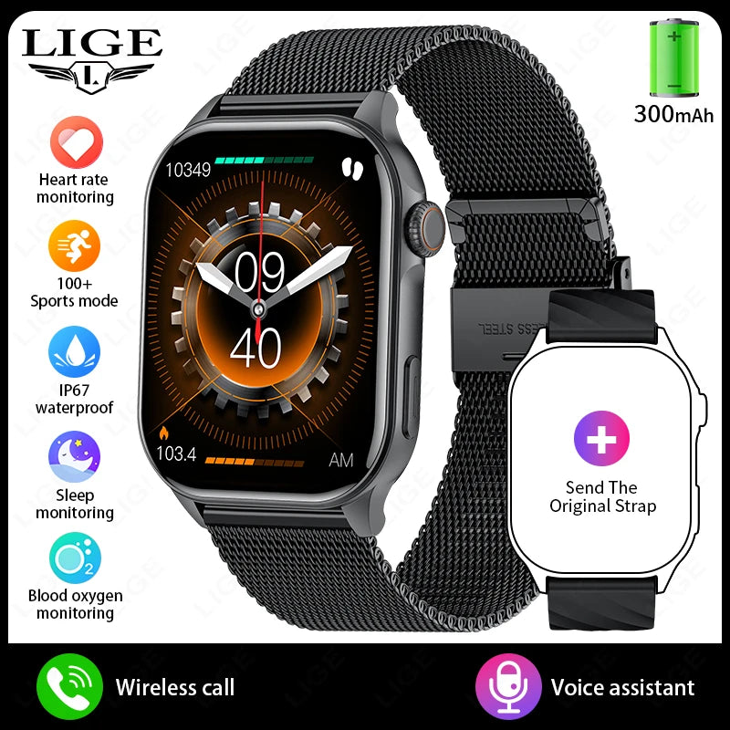 Smartwatch LIGE mujer – pantalla HD 2.01", monitor de salud y resistente al agua