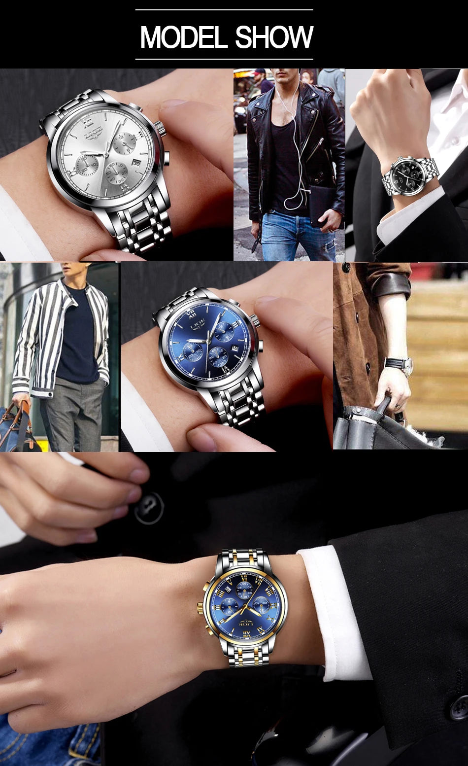Reloj LIGE para hombre – cronógrafo deportivo de lujo, resistente al agua y acero inoxidable