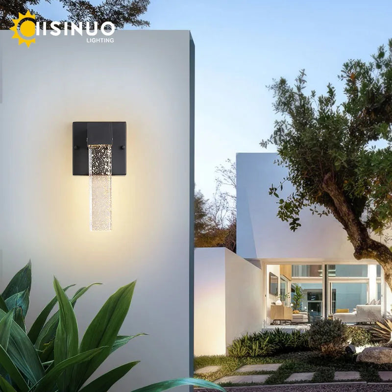 Lámpara LED de pared exterior IISINUO – aluminio con cristal, IP65 y resistente al agua