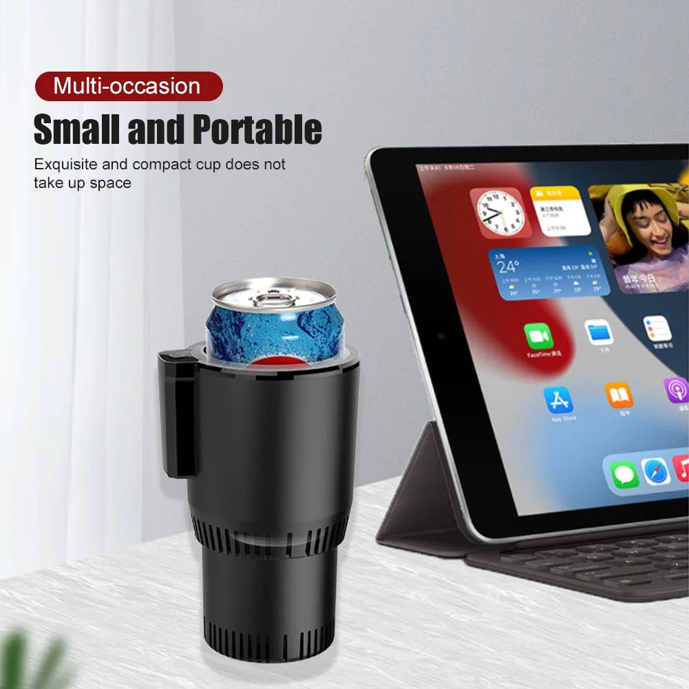 Enfriador de Bebidas para Auto DC 12V con Adaptador para Casa, Portavasos Refrigerador Eléctrico para Coche y Oficina