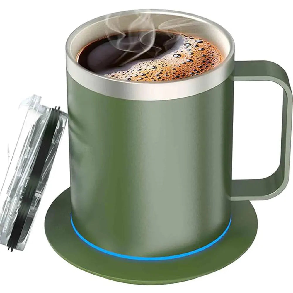 Taza Autocalentable de Café 12oz - Temperatura Constante Inteligente - USB Recargable - Con Tapa - Para Viaje y Oficina