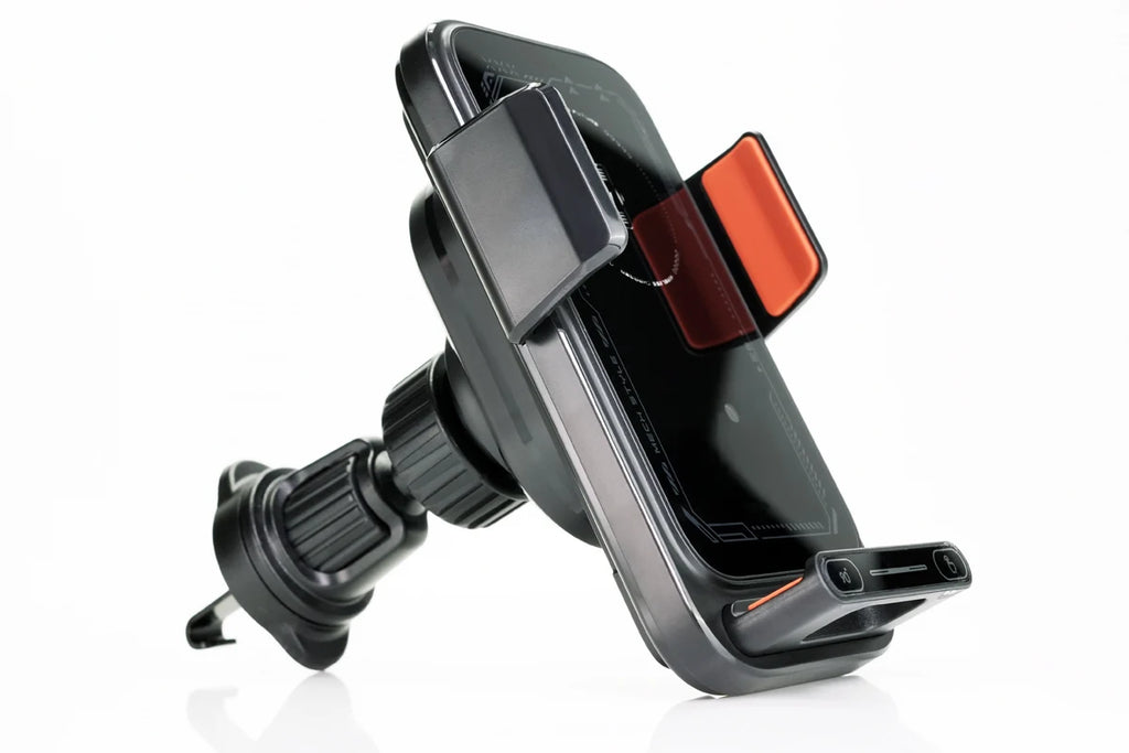Cargador y soporte para auto – inalámbrico 15W y con cable, rotación y sensor automático