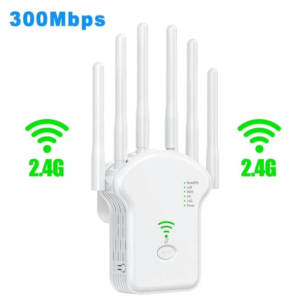 Repetidor WiFi inalámbrico 1200Mbps – dual band 2.4G/5G con antena y extensor
