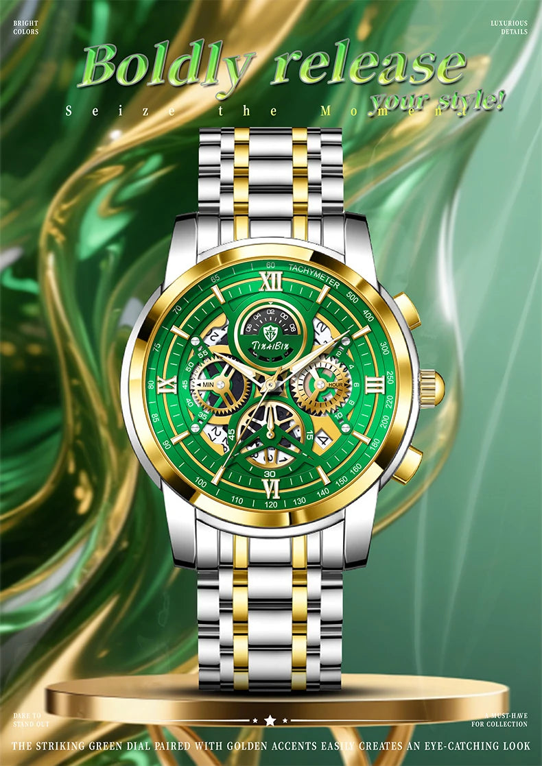Reloj de lujo verde TINABIN – elegante, resistente al agua y para negocios