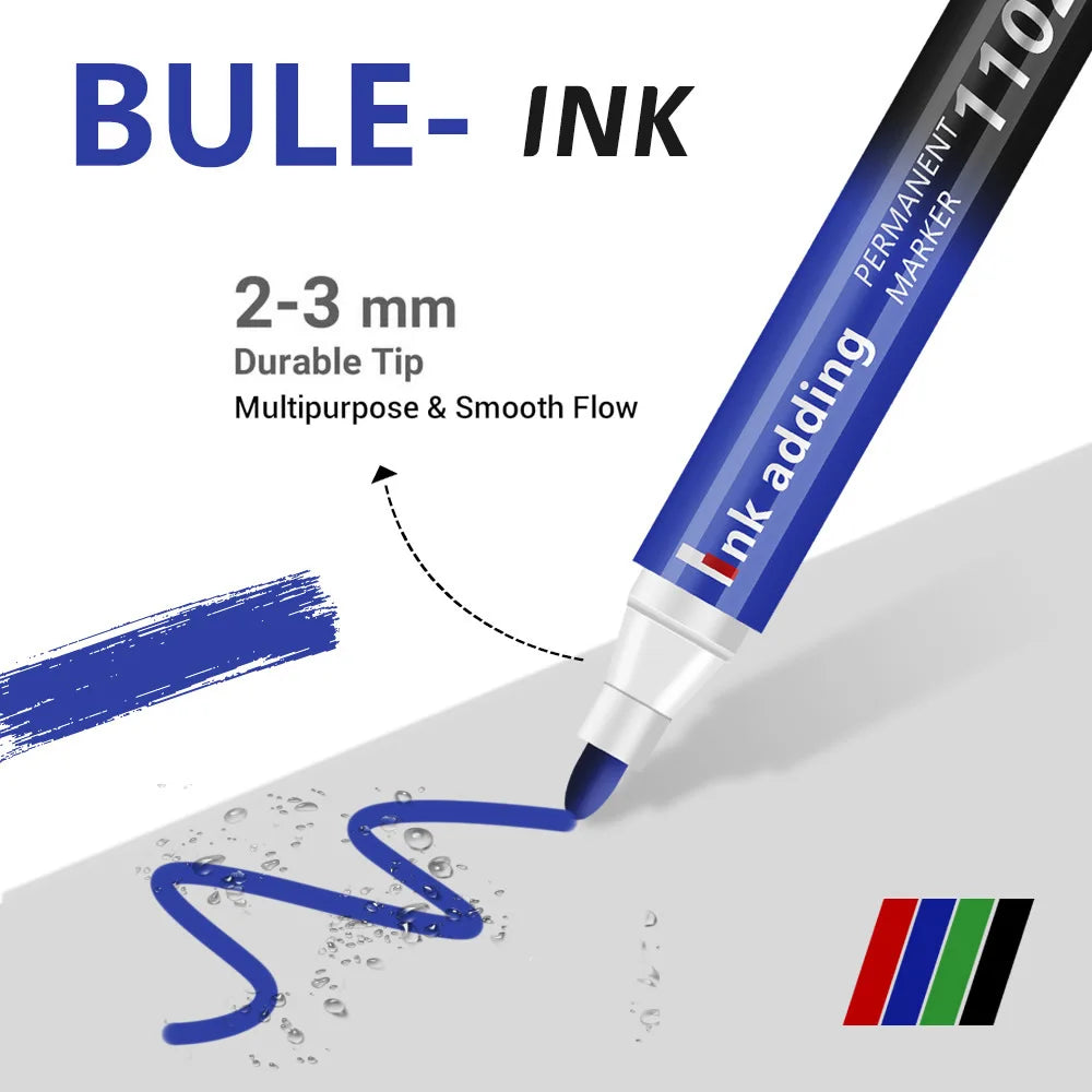 Set marcador permanente 2mm – tinta roja, azul y negra, punta fina y rápido secado