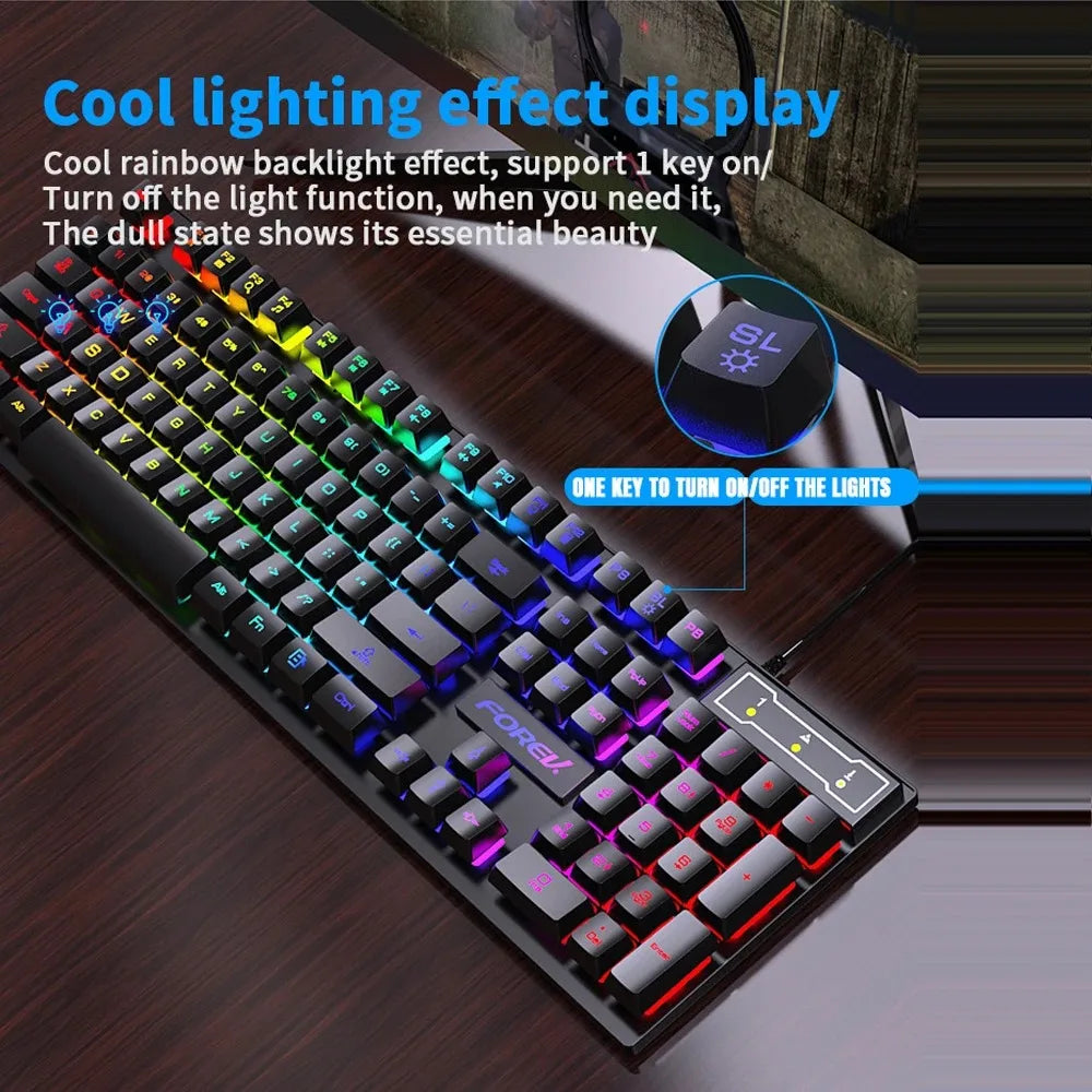 Teclado gaming RGB con cable – 104 teclas y sensación mecánica para Windows