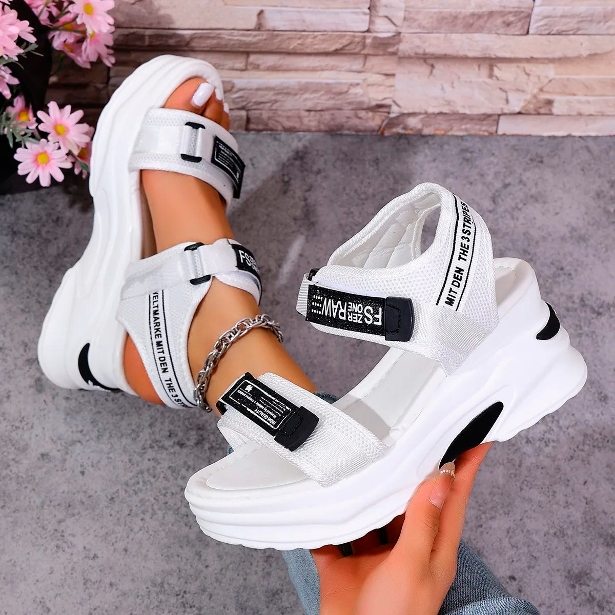 Sandalias mujer plataforma – cuñas cómodas con velcro para verano