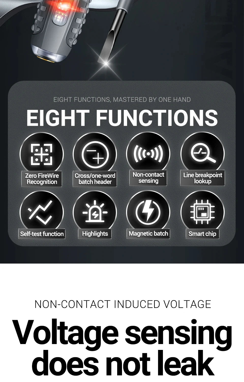Destornillador eléctrico multifunción – tester sin contacto 70-600V con luces indicadoras
