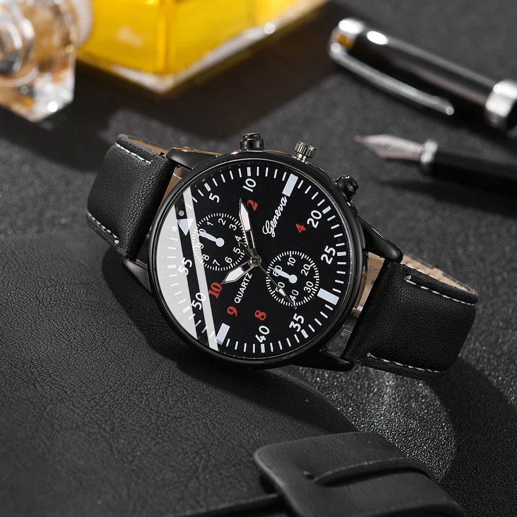 Set masculino 3 piezas – reloj de cuarzo, gafas de sol elegantes y cartera casual
