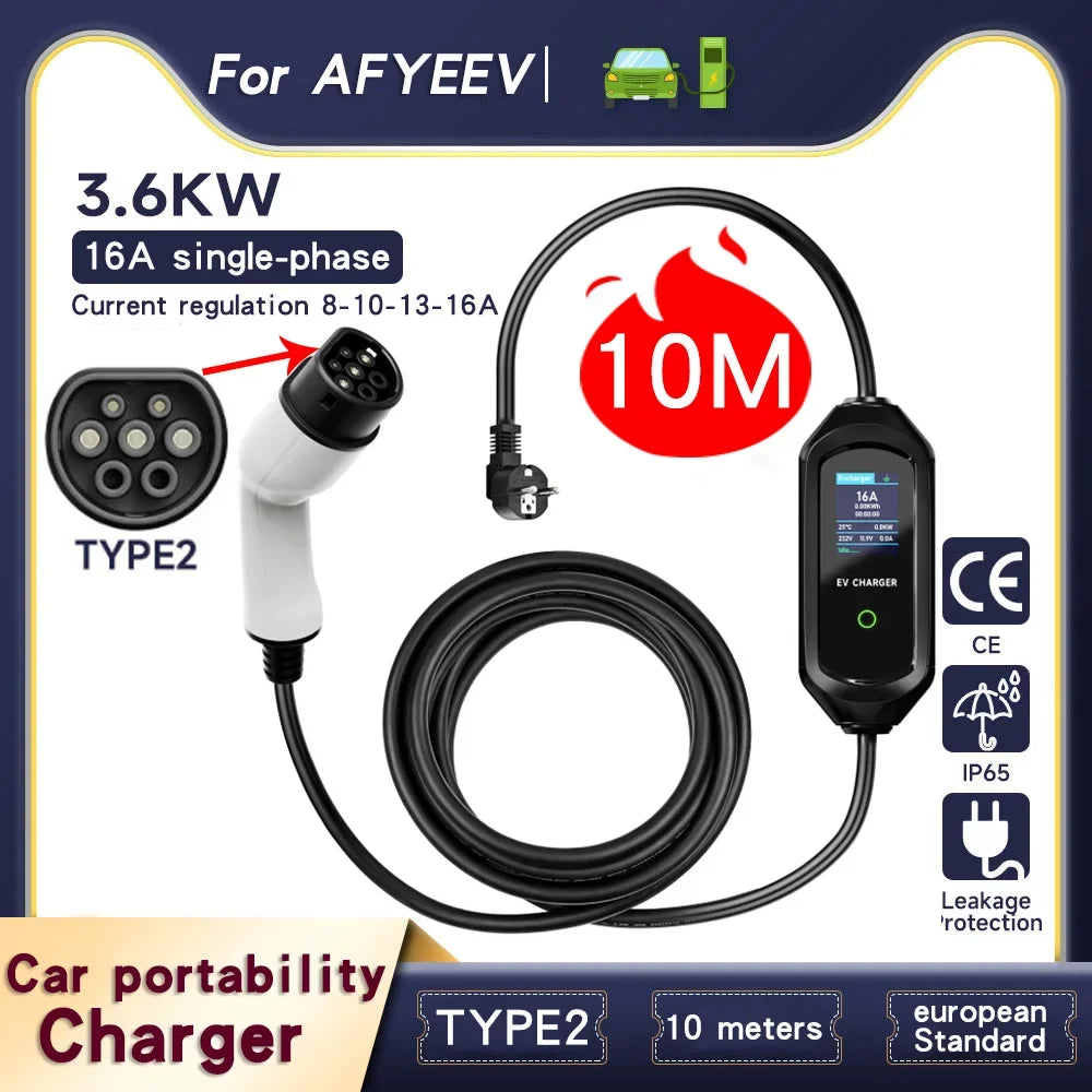 Cable cargador EVSE GBT – portátil Tipo 2 con enchufe EU, 16A y 3600W