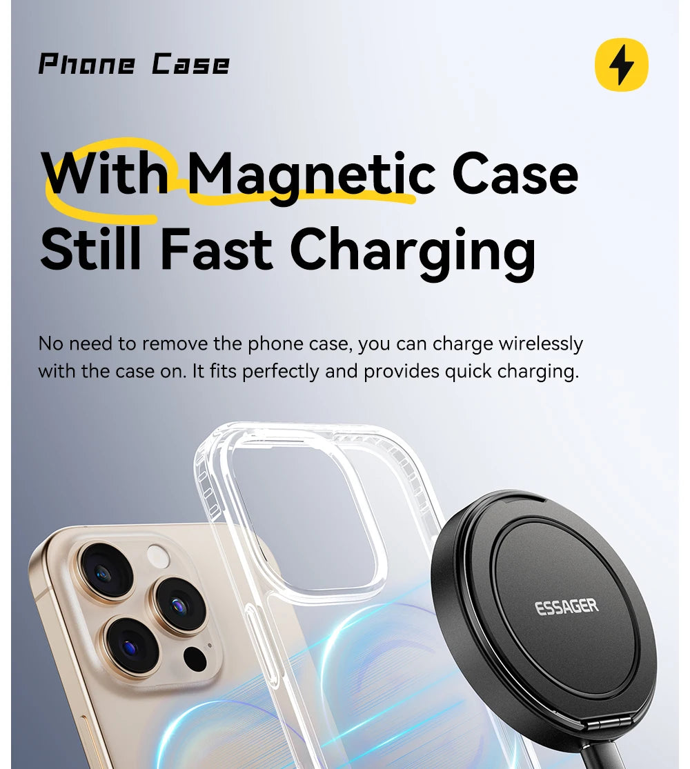 Cargador inalámbrico magnético Essager – 15W rápido con soporte para iPhone y AirPods