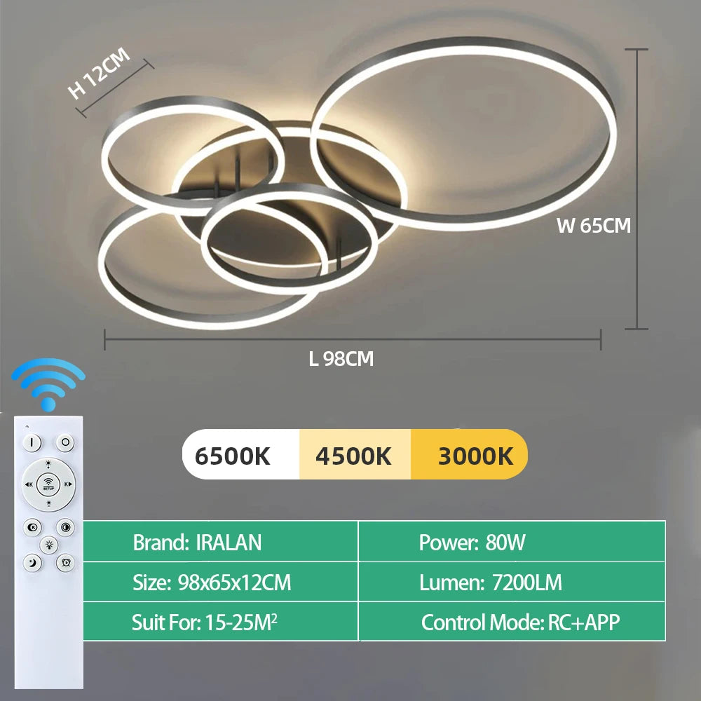 Lámpara de techo IRALAN – círculo LED con dimmer 3 colores para living y dormitorio
