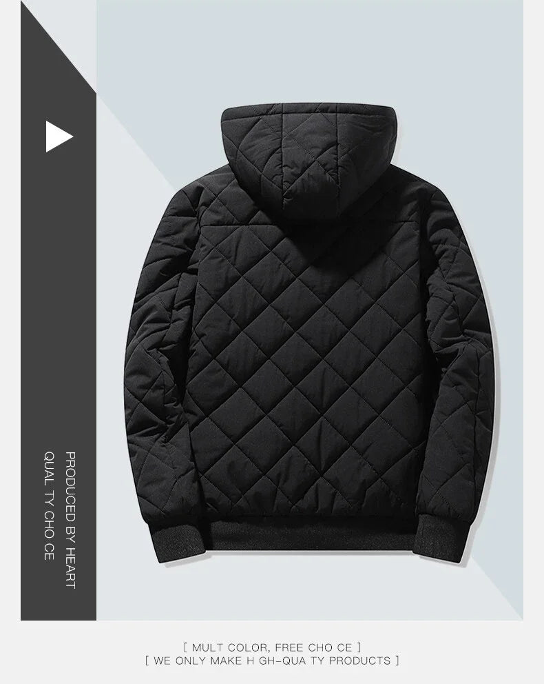 Campera acolchada hombre con capucha – texturizada en rombos, casual y talles grandes
