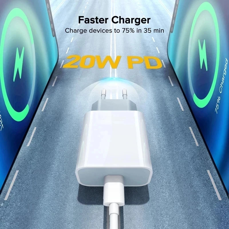 Cargador PD 20W – USB-C rápido para iPhone 13 a 15 Pro Max y modelos Mini