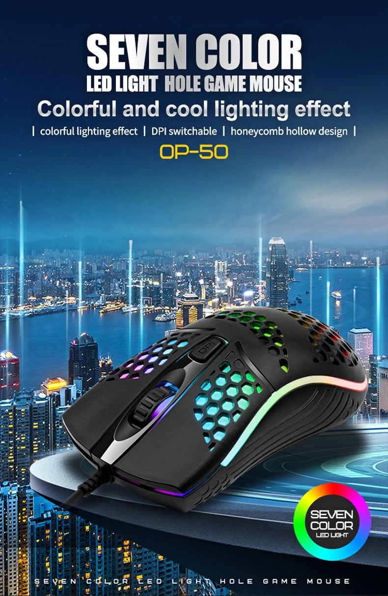 Mouse gaming con cable – 7 botones, LED respirable y sensor óptico USB