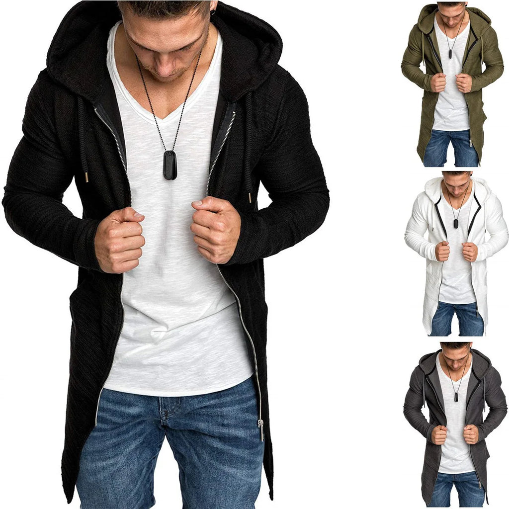 Cortaviento largo con capucha para hombre – moderno y cálido para otoño e invierno