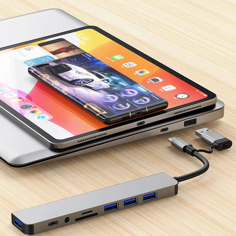 Adaptador Hub USB-C 8 en 1 para Laptop, Tablet y Celular