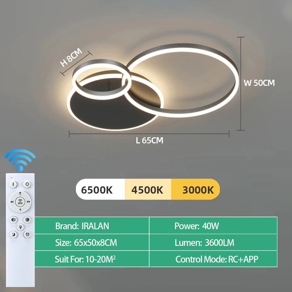 Lámpara de techo IRALAN – círculo LED con dimmer 3 colores para living y dormitorio