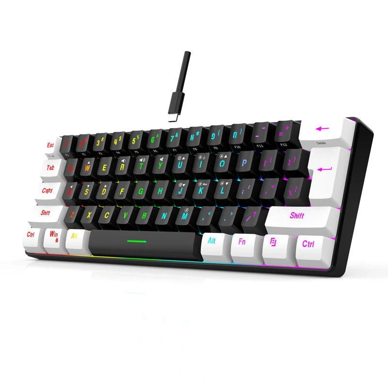 Teclado mecánico compacto 60% – 61 teclas, switches rojos y retroiluminación RGB