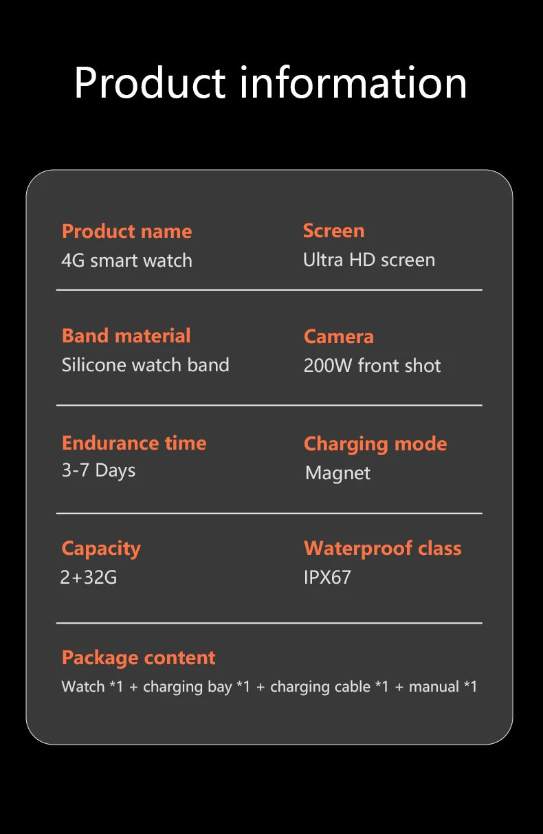 Smartwatch Android con WiFi y GPS – monitor de ritmo cardíaco, SIM y cámara HD