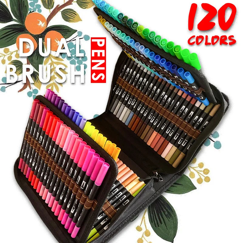 Set de marcadores acuarela – 12 a 120 colores, doble punta y fineliner
