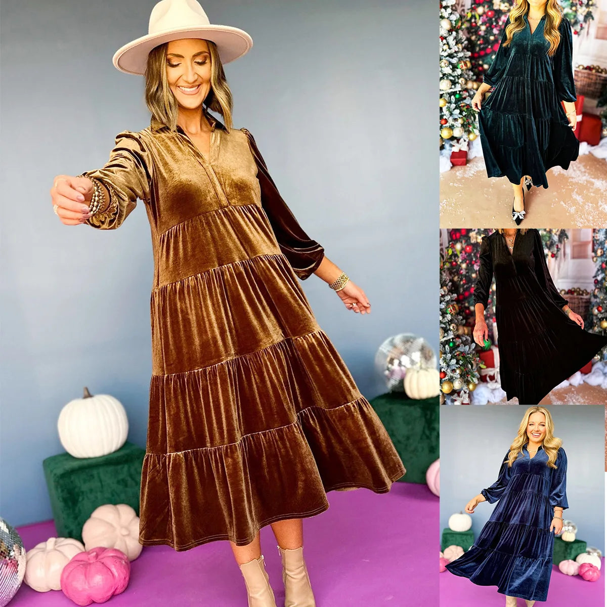 Vestido largo de terciopelo mujer