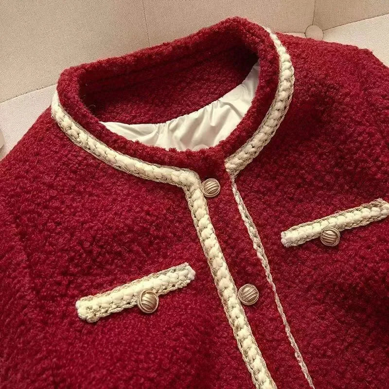 Chaqueta mujer invierno – tweed cálido, cuello redondo y cierre sencillo