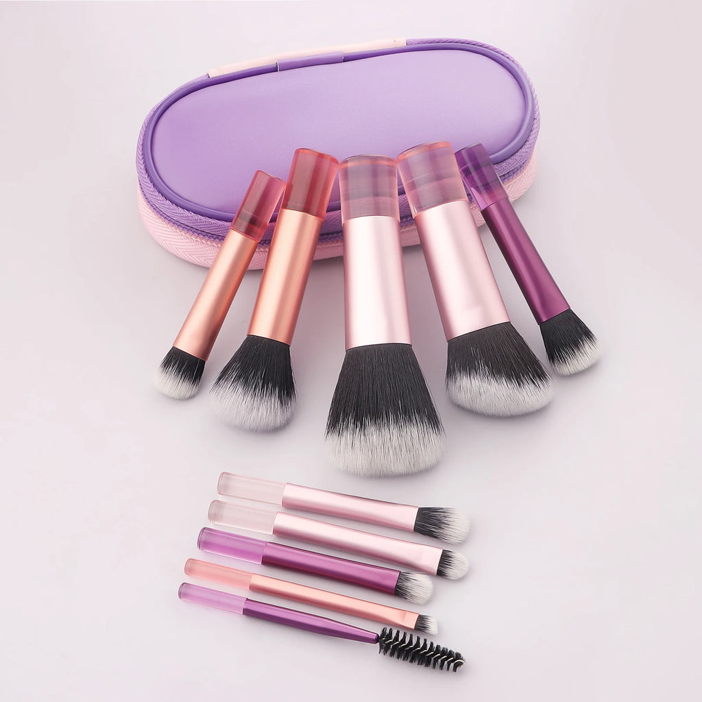 Set de 10 pinceles de maquillaje mini – multifuncionales con estuche portátil