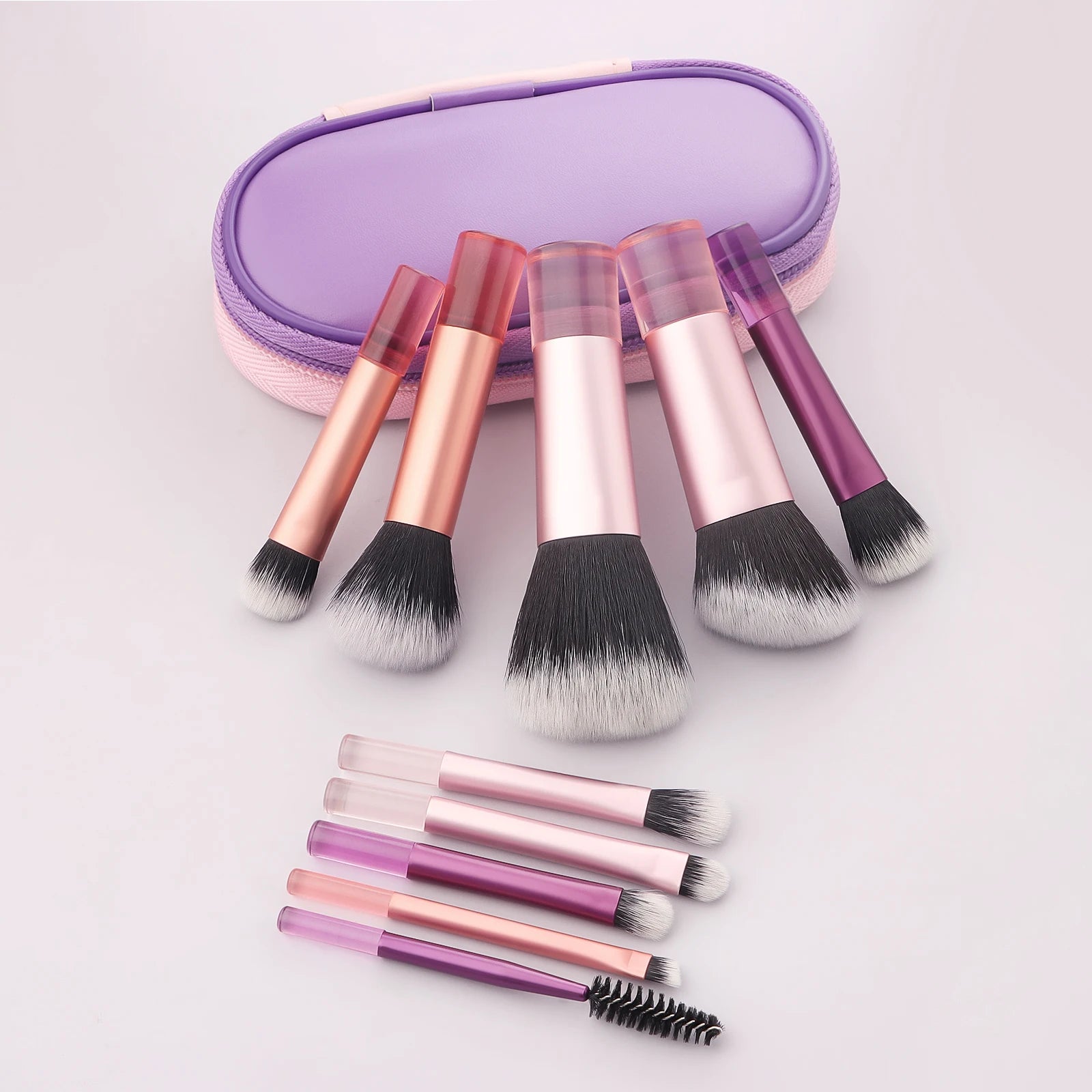 Set de 10 pinceles de maquillaje mini – multifuncionales con estuche portátil