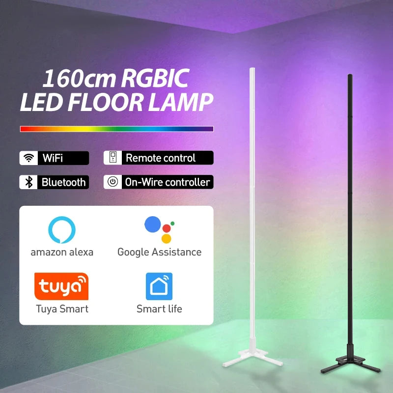 Lámpara de pie Tuya RGB – 160cm, control remoto y ambiente moderno