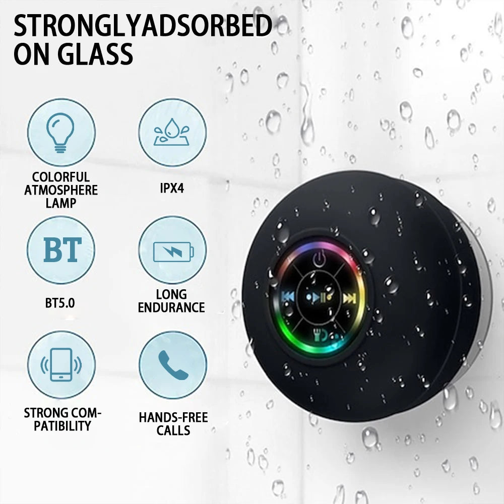 Parlante Bluetooth Portátil Impermeable con Ventosa y Luz LED