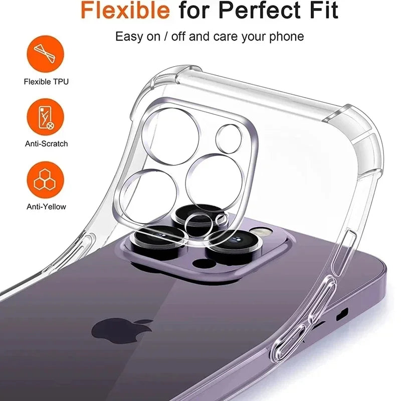 Funda transparente de silicona – resistente a golpes con protección de lente para iPhone