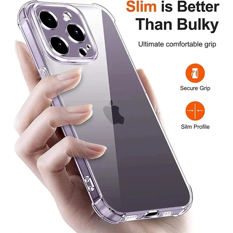 Funda transparente de silicona – resistente a golpes con protección de lente para iPhone