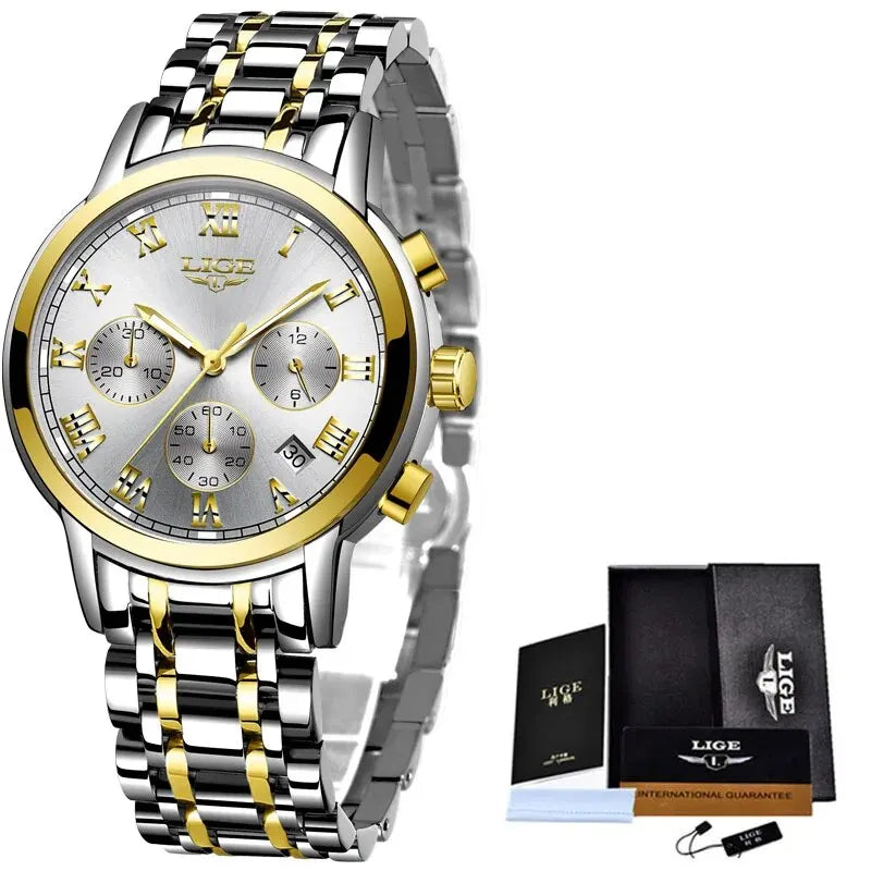 Reloj LIGE para hombre – cronógrafo deportivo de lujo, resistente al agua y acero inoxidable