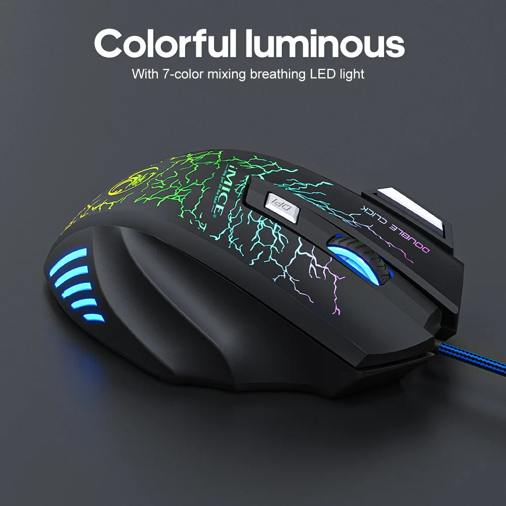 Mouse gaming con cable – retroiluminación y DPI ajustable 2400-7200