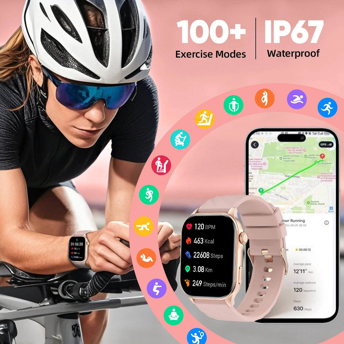 Smartwatch LIGE mujer – pantalla HD 2.01", monitor de salud y resistente al agua