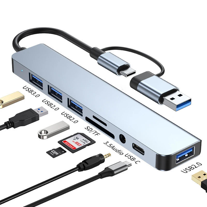 Adaptador Hub USB-C 8 en 1 para Laptop, Tablet y Celular