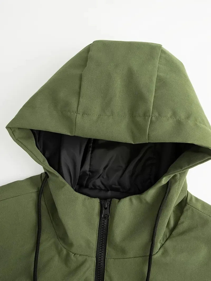 Campera fina acolchada con capucha para hombre – cortaviento casual con bolsillo