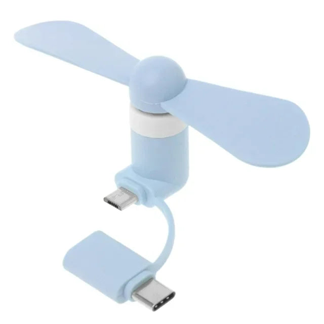 Mini Ventilador Portátil 2 en 1 Type-C y Micro USB, Enfriador de Mano para Celulares Android