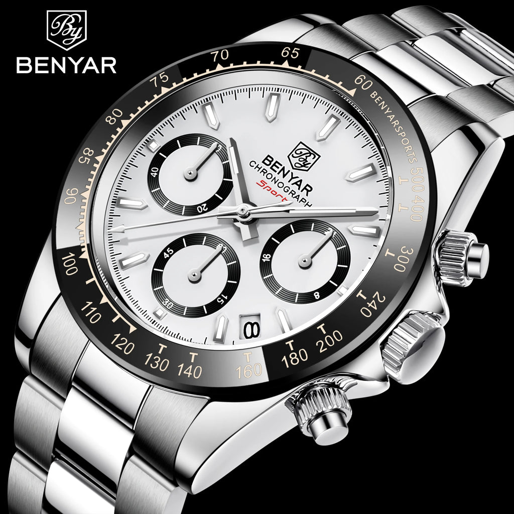 Reloj BENYAR para hombre – cronógrafo deportivo de lujo, resistente al agua y acero inoxidable