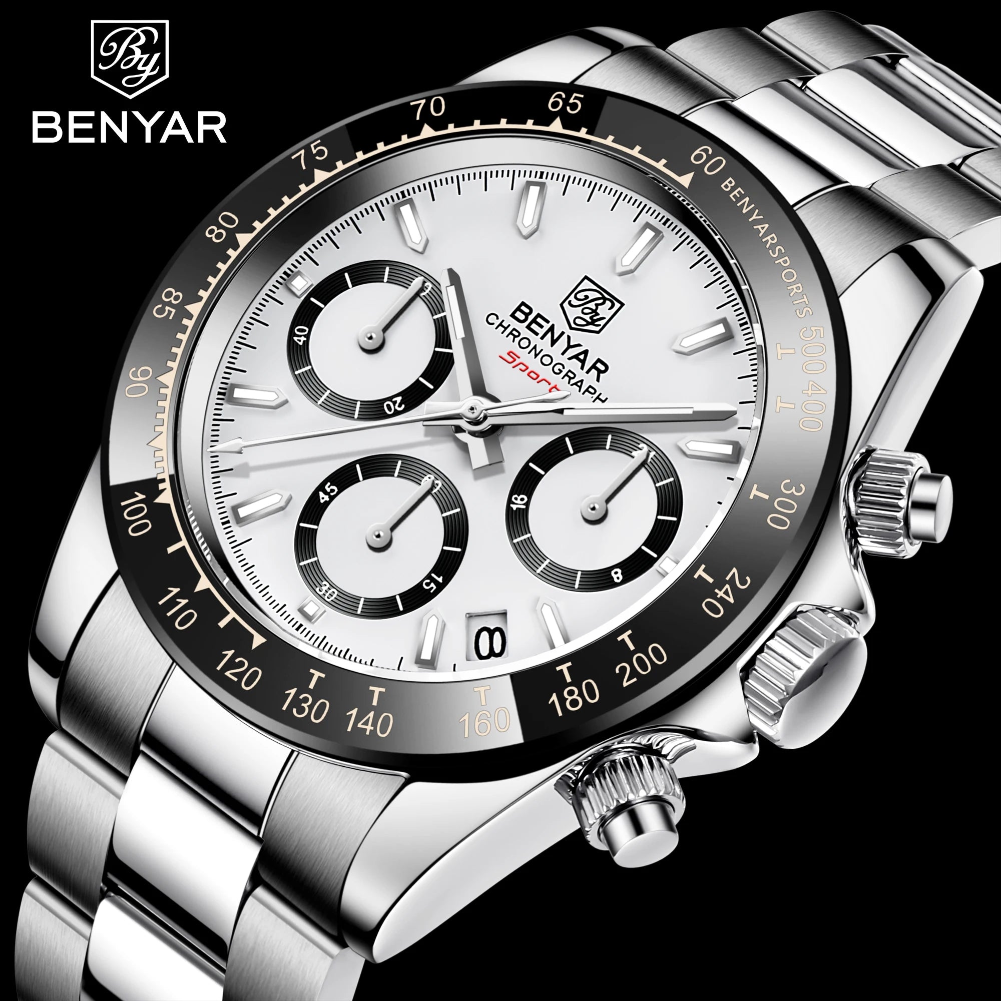 Reloj BENYAR para hombre – cronógrafo deportivo de lujo, resistente al agua y acero inoxidable