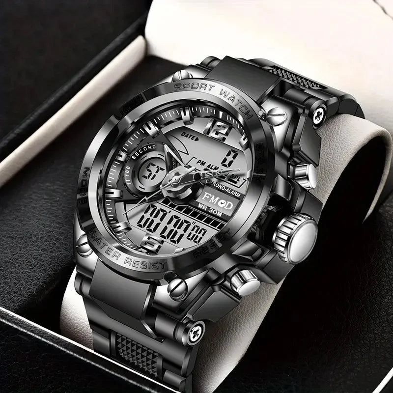 Reloj militar digital para hombre – acero, LED y cuarzo deportivo
