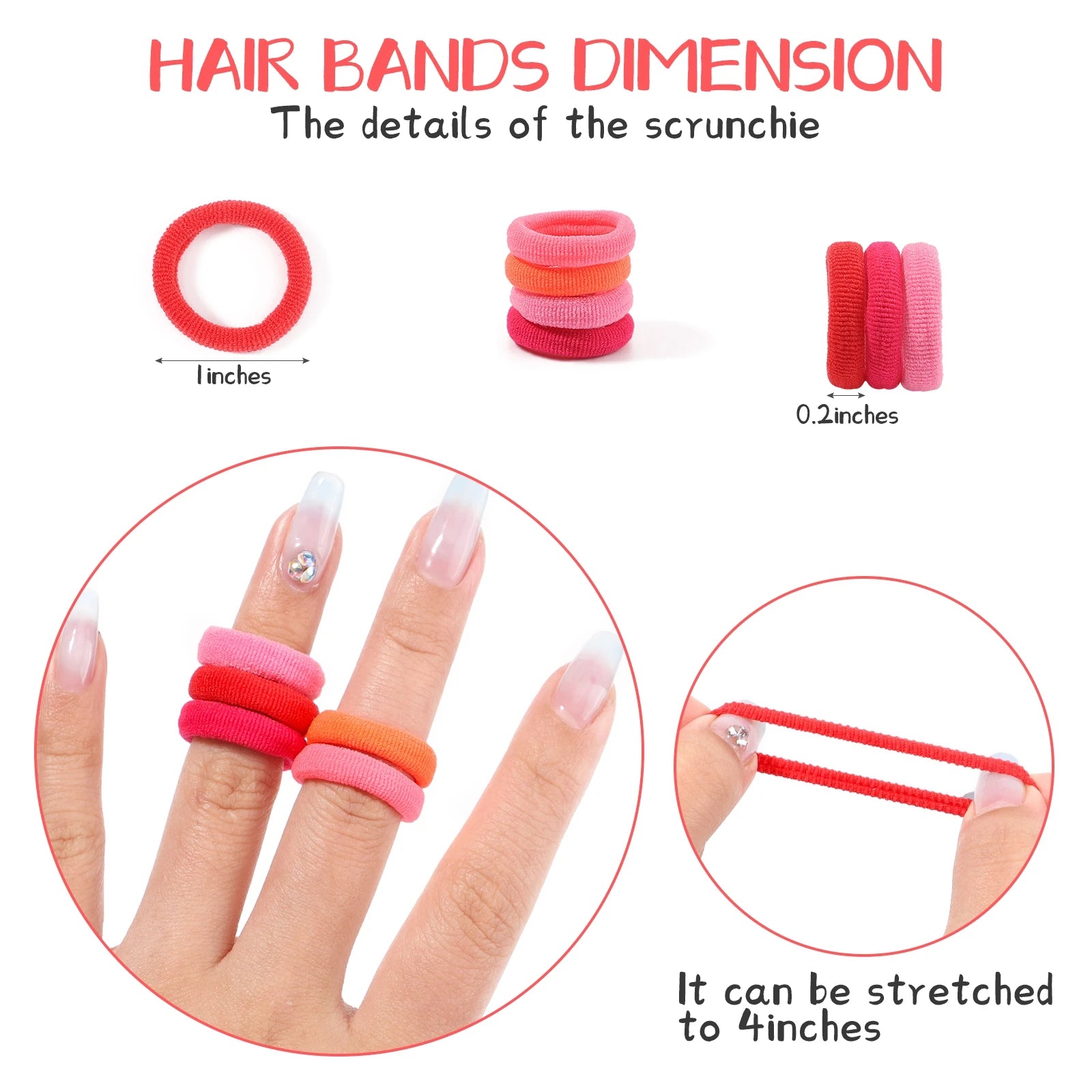Set de 20/50 ligas elásticas para cabello – scrunchies y bandas de colores para niñas