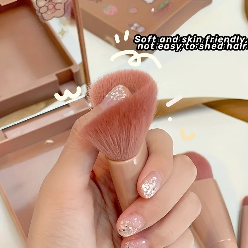 Set portátil de 5 pinceles de maquillaje con espejo – kit plegable de viaje