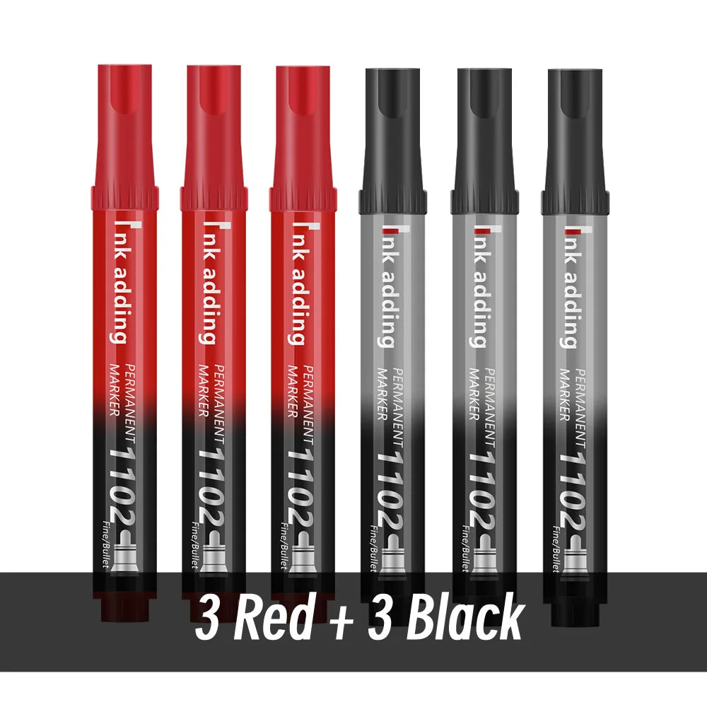 Set marcador permanente 2mm – tinta roja, azul y negra, punta fina y rápido secado